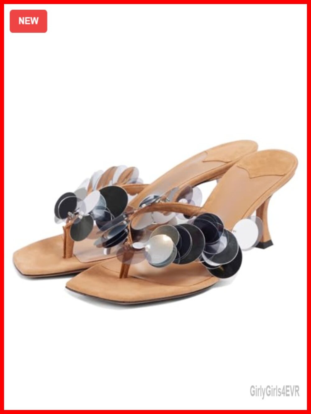 Suede Sequin Kitten Heel Thong Sandals Open Square Toe Strappy Slides